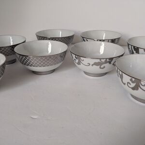Ciroa Luxe 8-Fine Porcelain Dessert/Rice Bowls Lattice/ Fiori Silver Patterns